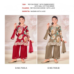 Girls' Embroidered Rayon Palazzo Suit Set with Nazmin Dupatta